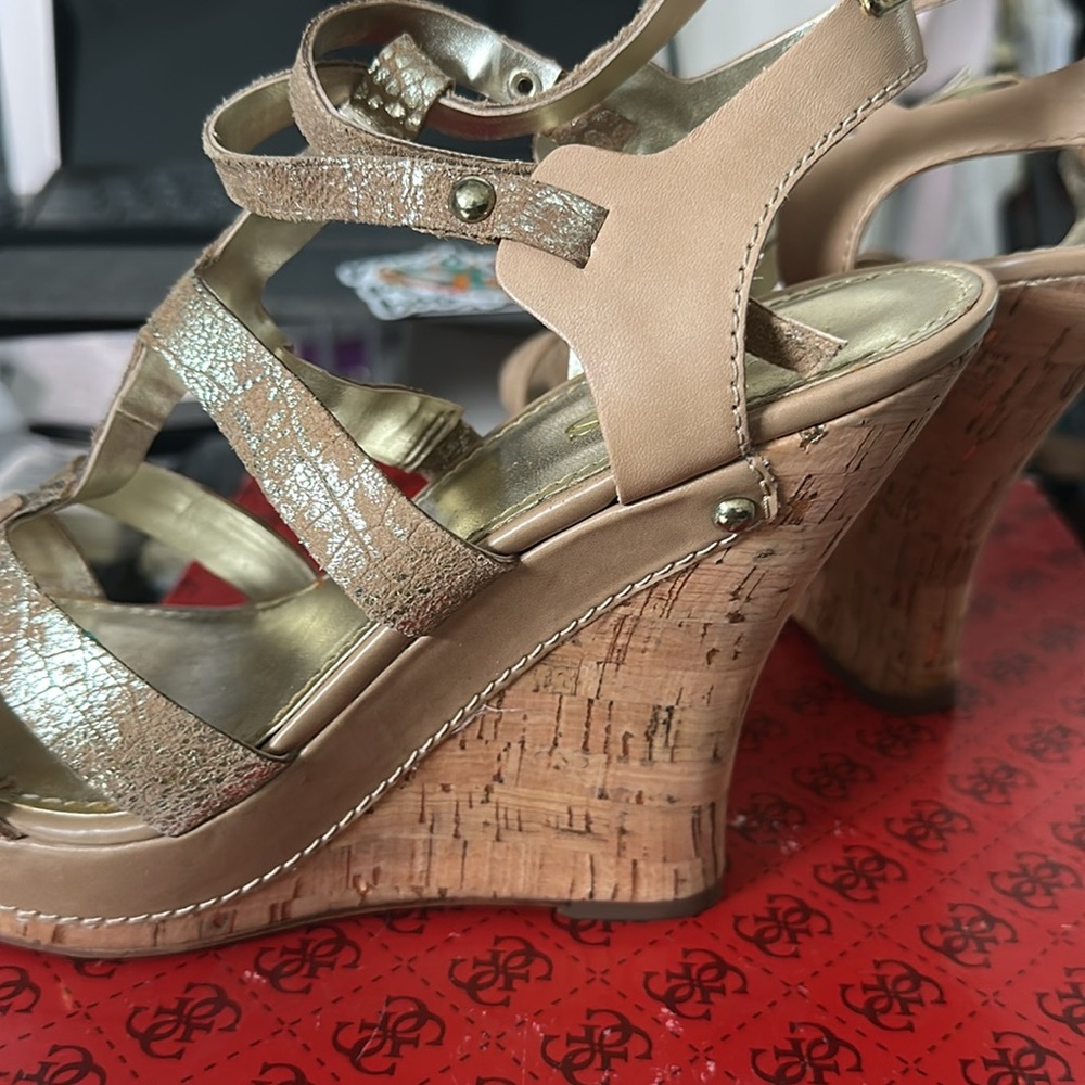 Guess Tan Wedge Shoes with Strappy Design